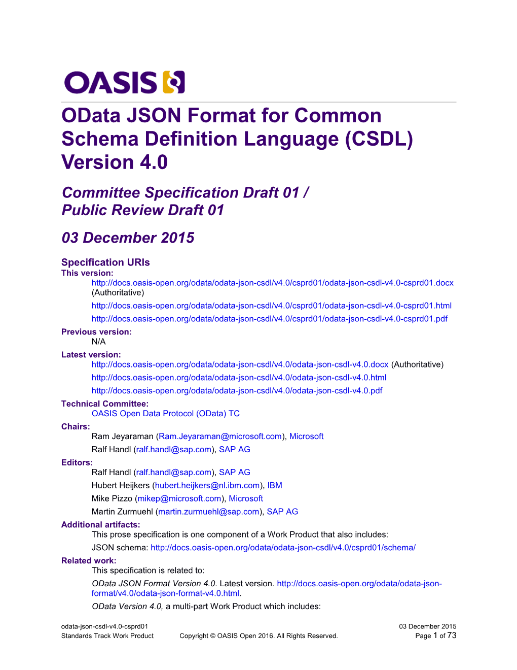 Odata JSON Format for Common Schema Definition Language (CSDL) Version 4.0