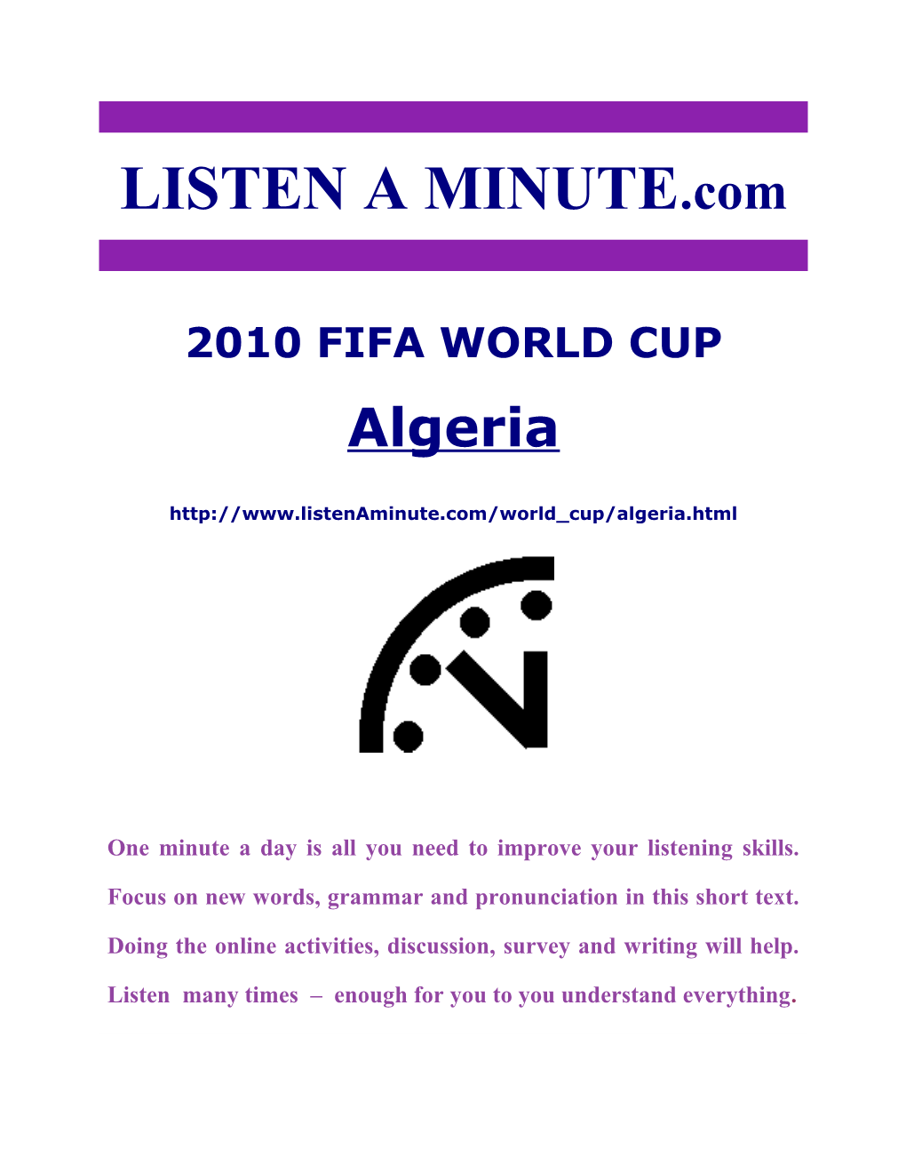Listen a Minute.Com - ESL Listening - 2010 World Cup