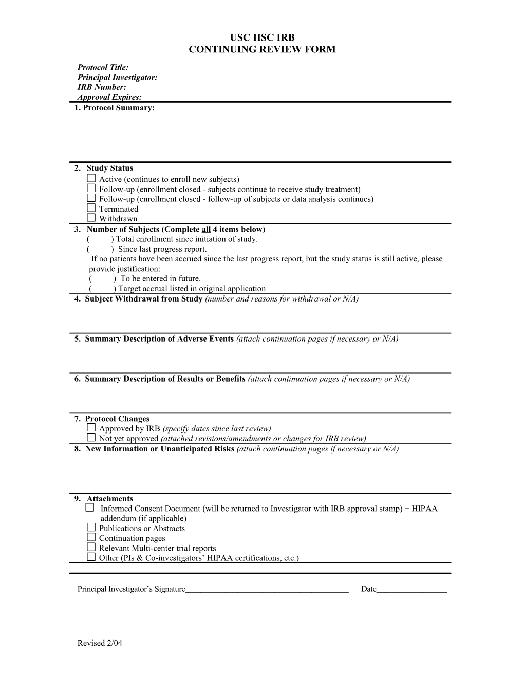 Template Cover Letter for Continuing Review Form