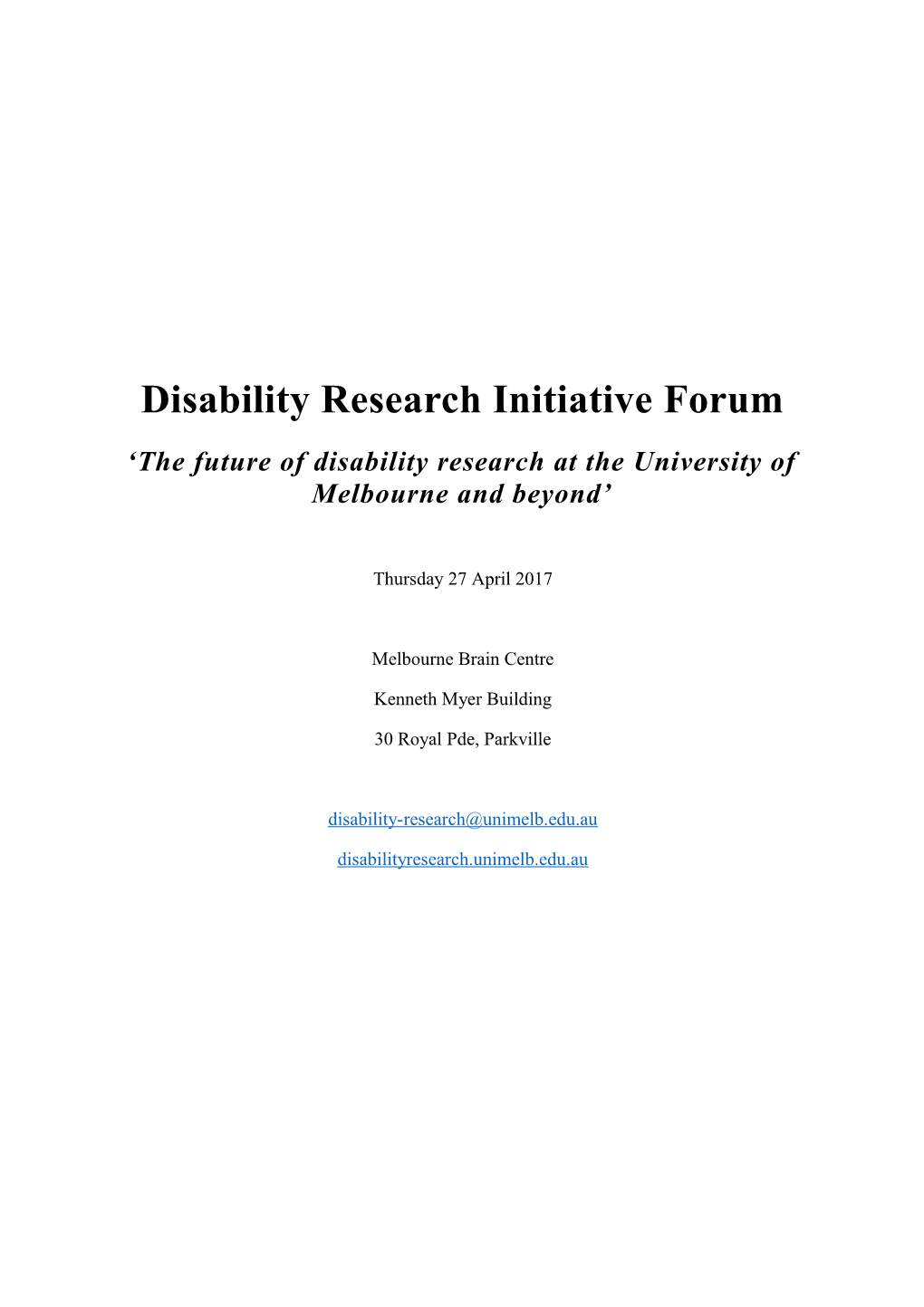 Disability Research Initiative Forum