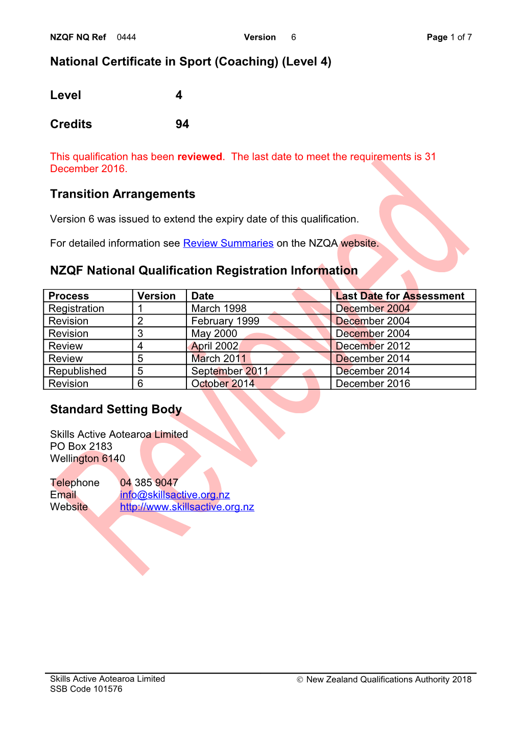 0444 National Certificate in Sport (Coaching) (Level 4)