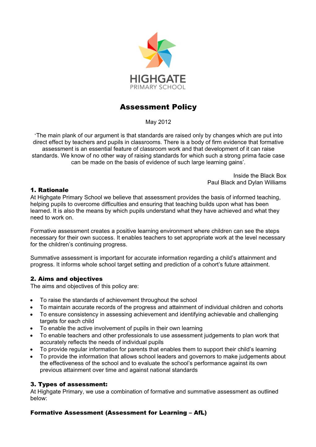 Highgate Primary School Assessment Policy