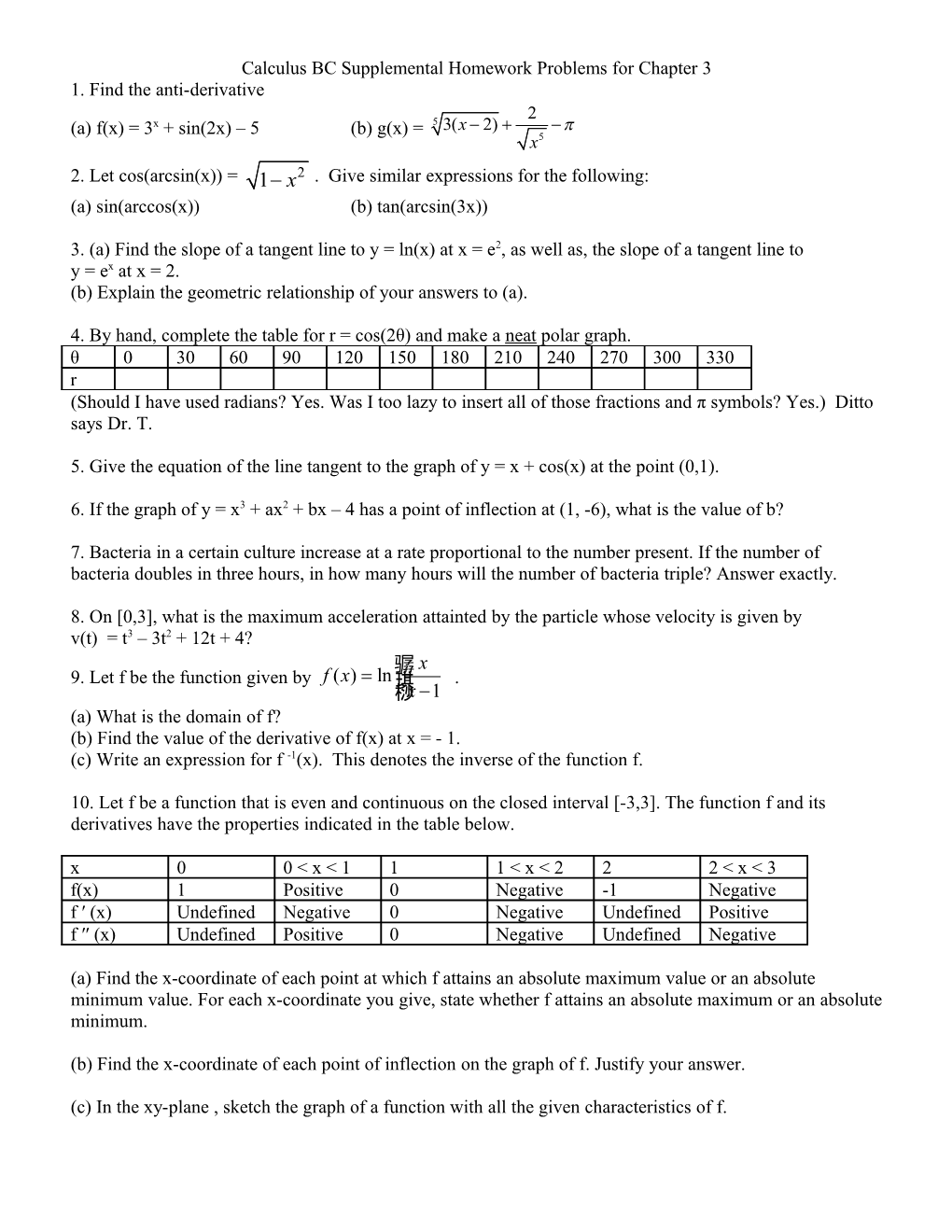 Calculus BC Supplemental Homework Sheet Chapter 2
