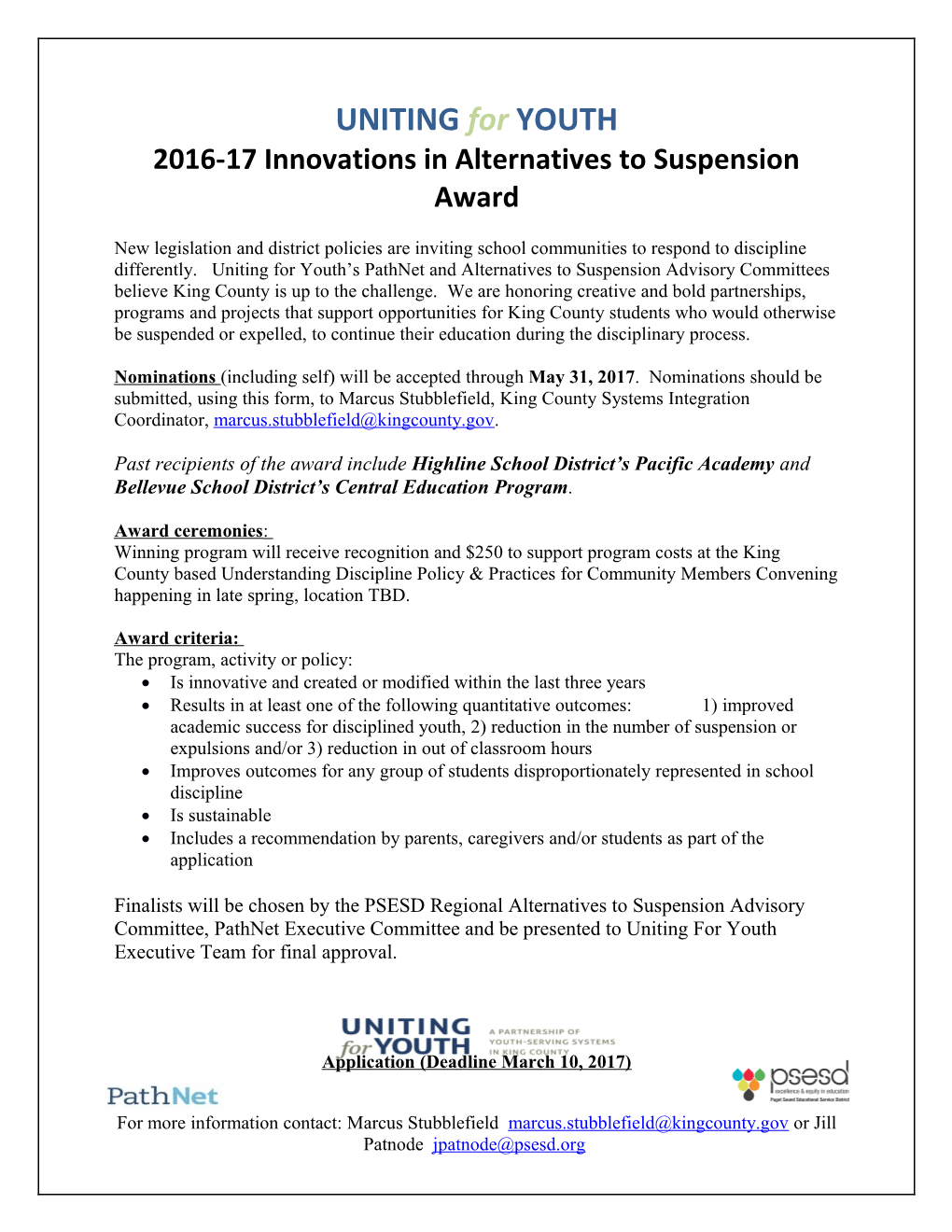 2016-17 Innovations in Alternatives to Suspension Award