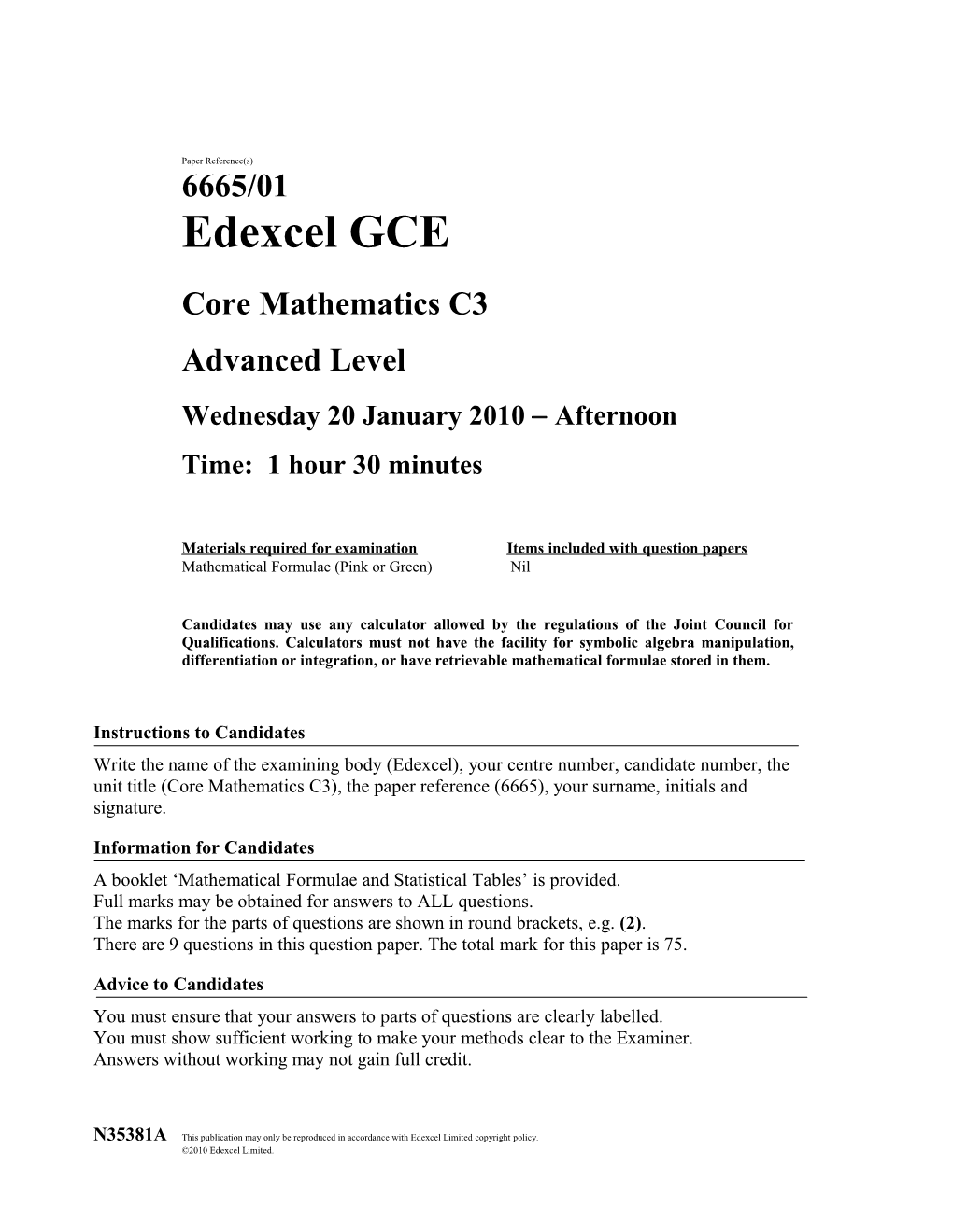 Core Mathematics C3 s1