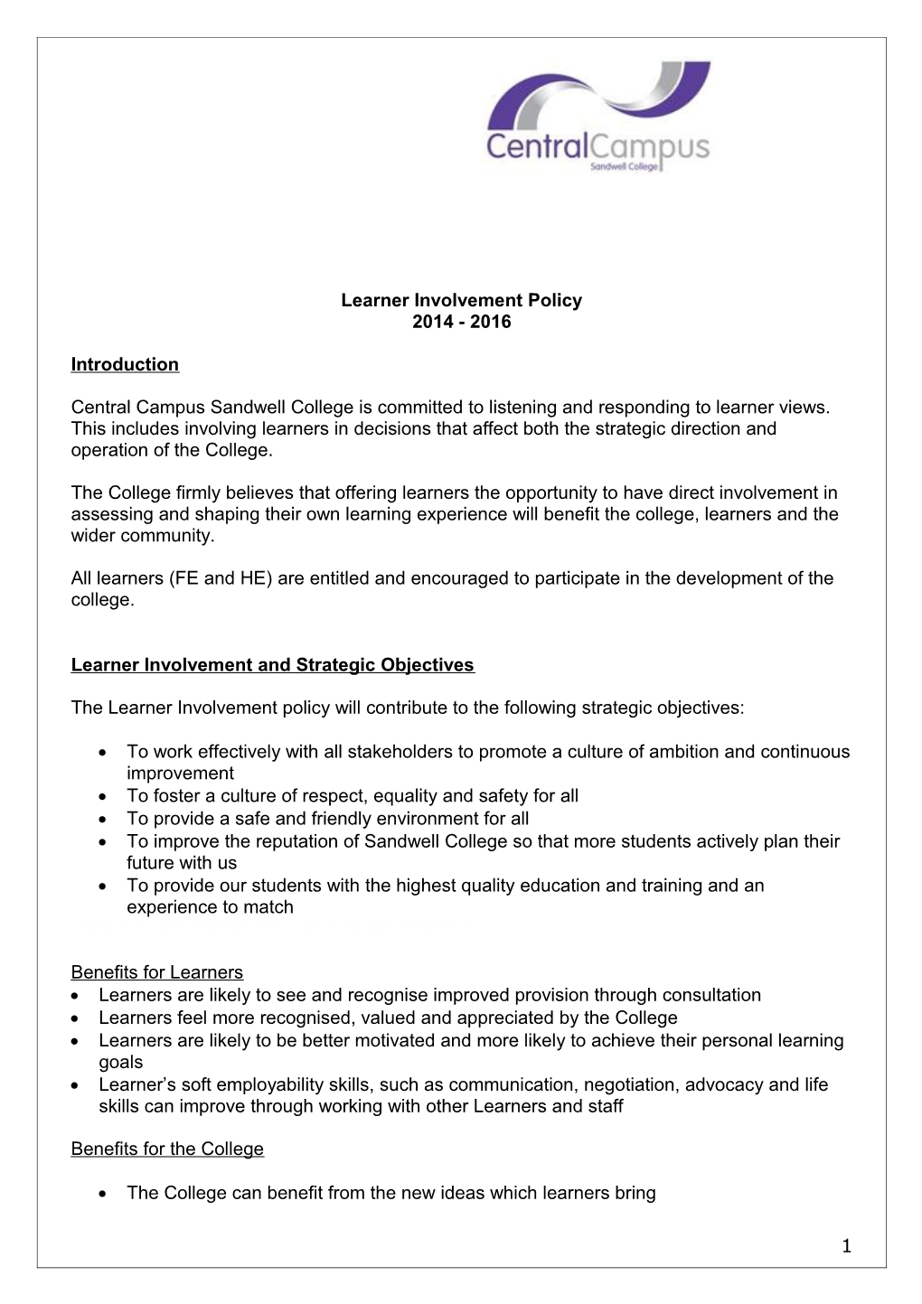 Learner Involvement Policy