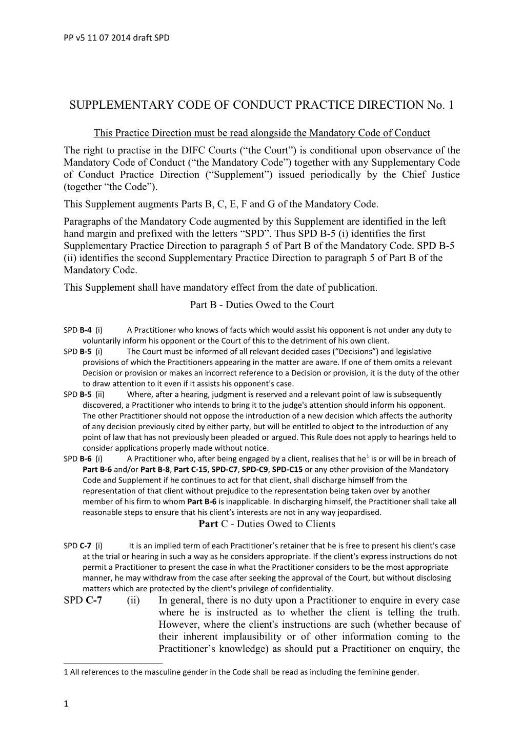 REVISED DIFC COURTS MANDATORY CODE of CONDUCT ( the Conduct Rules ) Clean Version Post