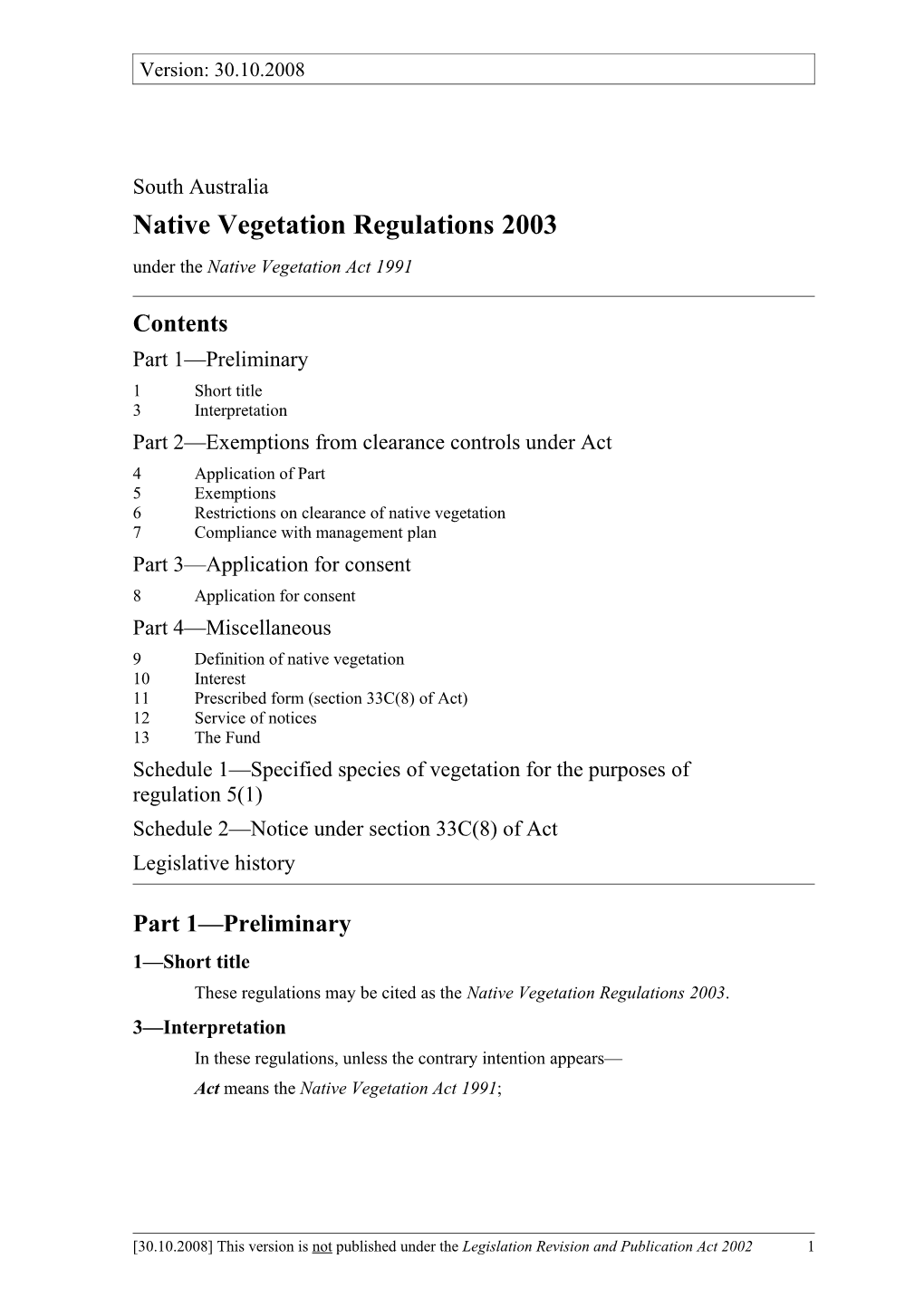 Native Vegetation Regulations2003