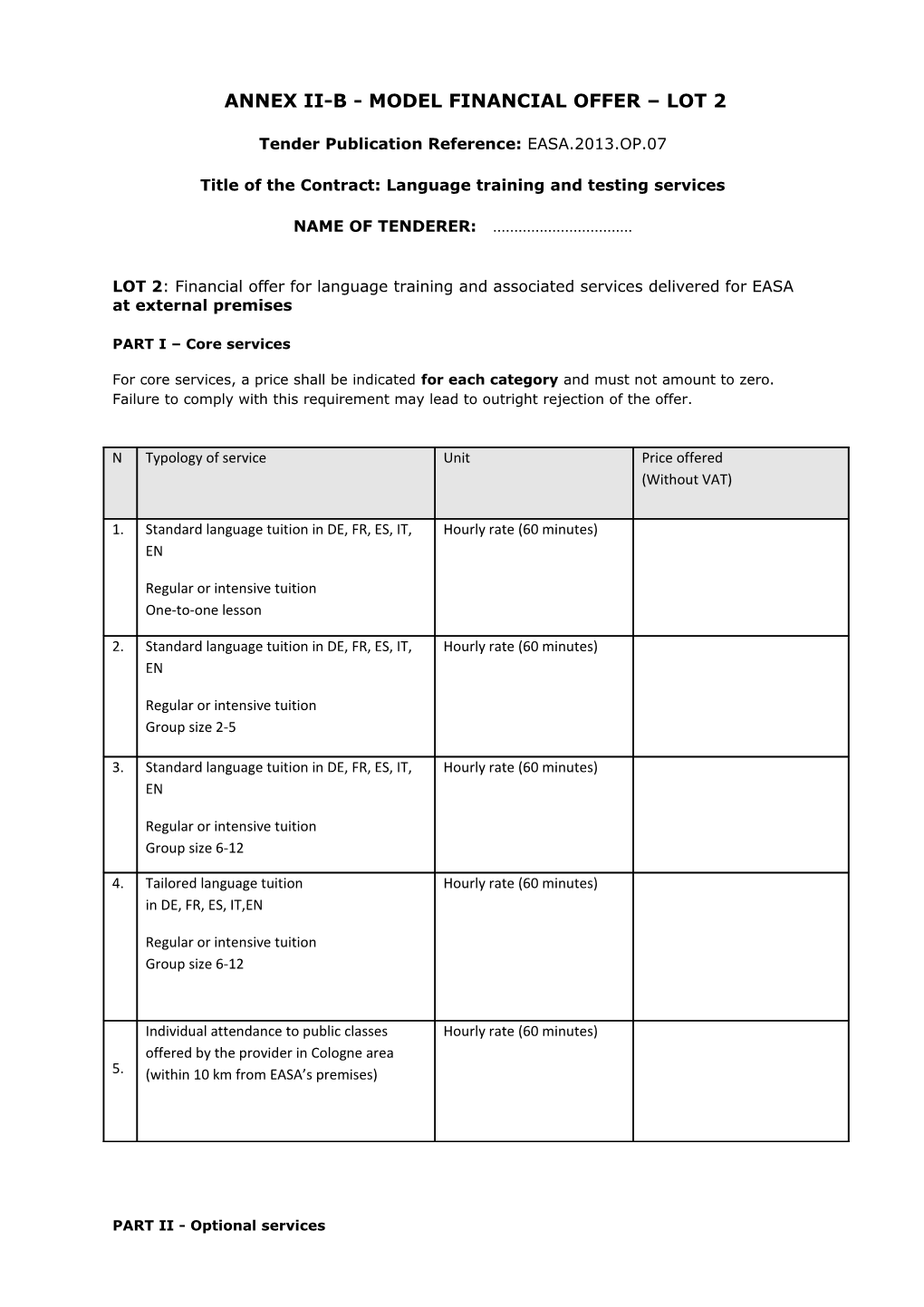 Annex Ii-B - Model Financial Offer Lot 2