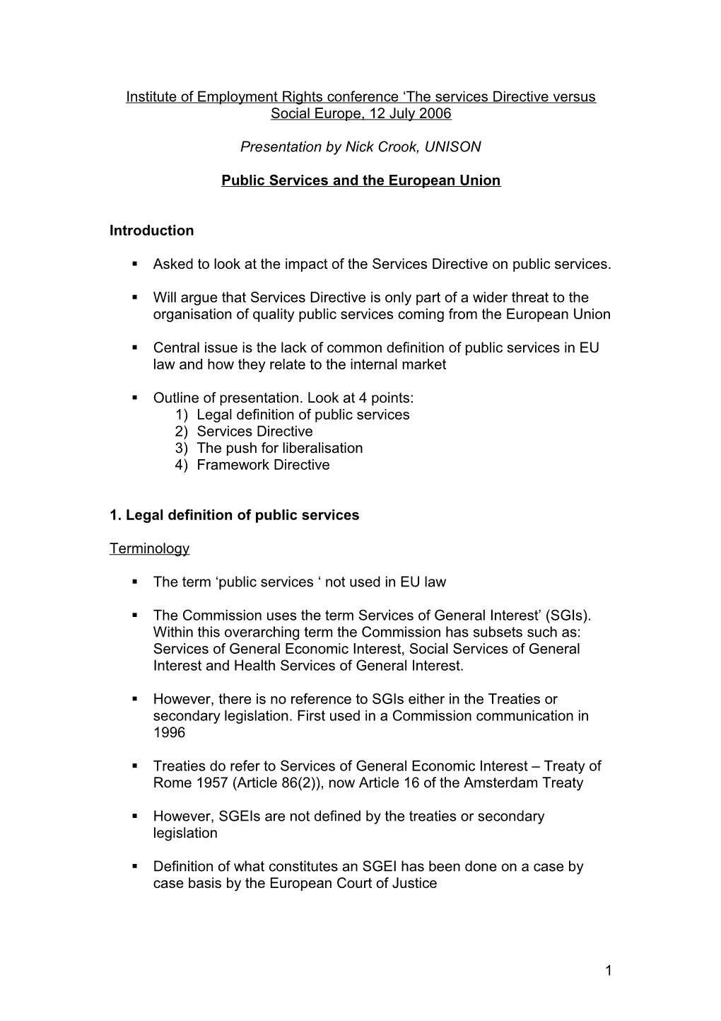 Public Services and the European Union