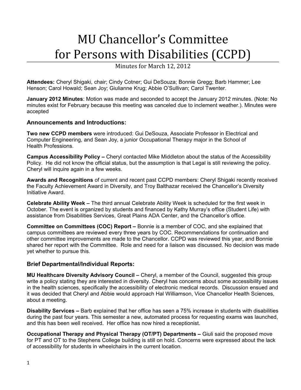 For Persons with Disabilities (CCPD)