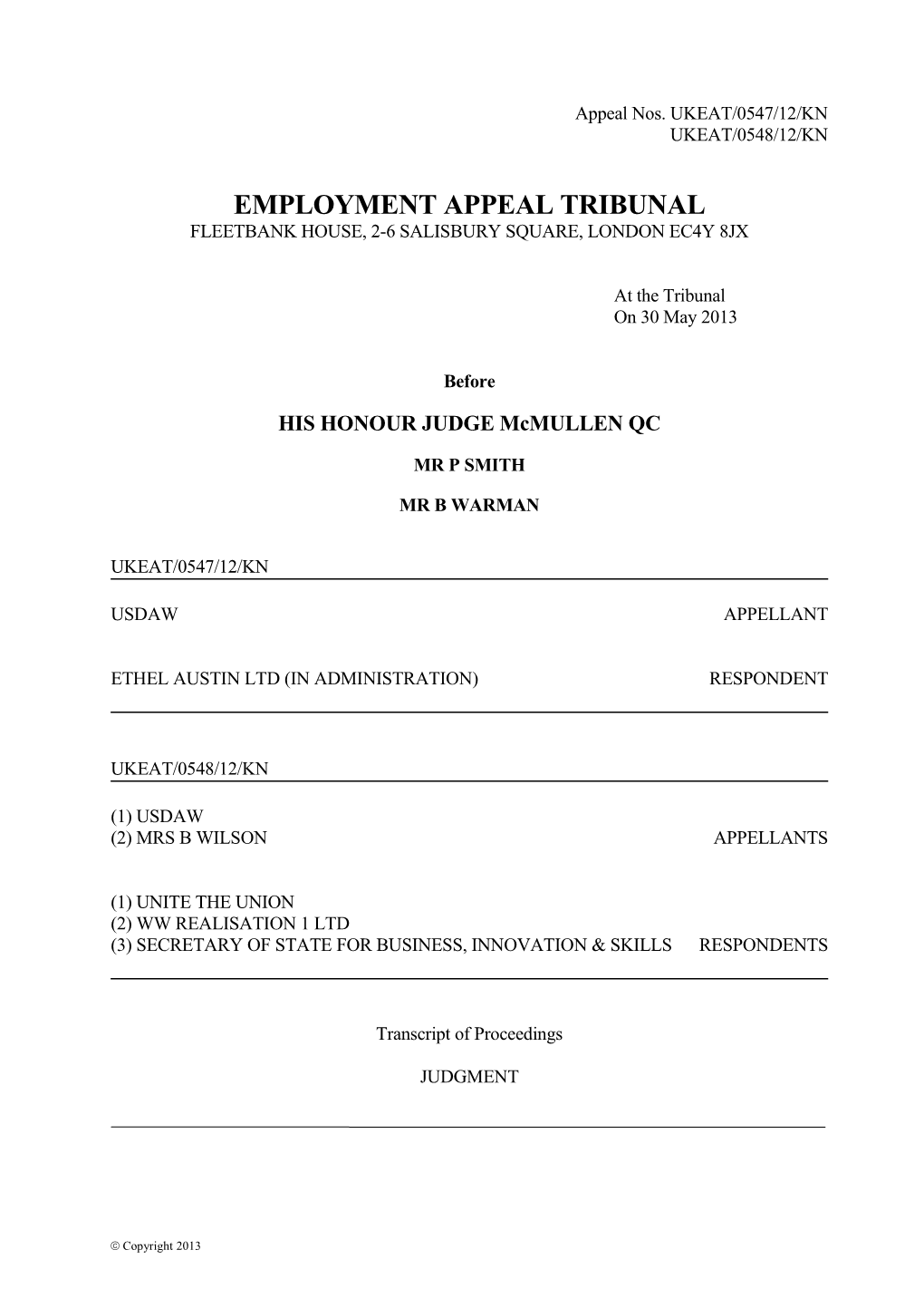 Employment Appeal Tribunal s1