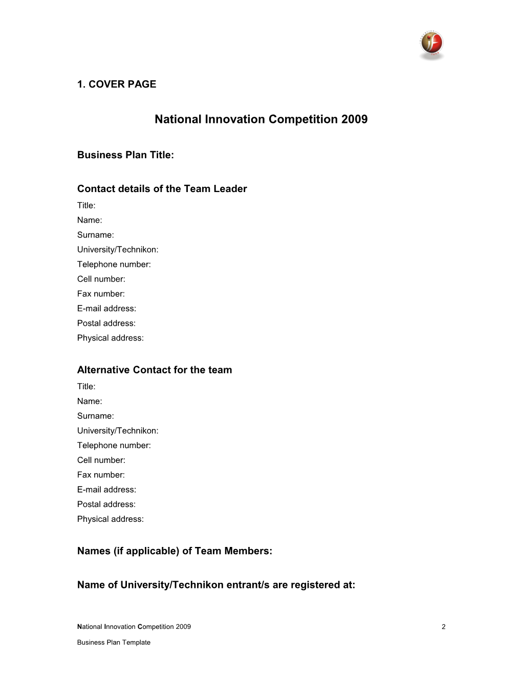 National Innovation Competition Template 2009