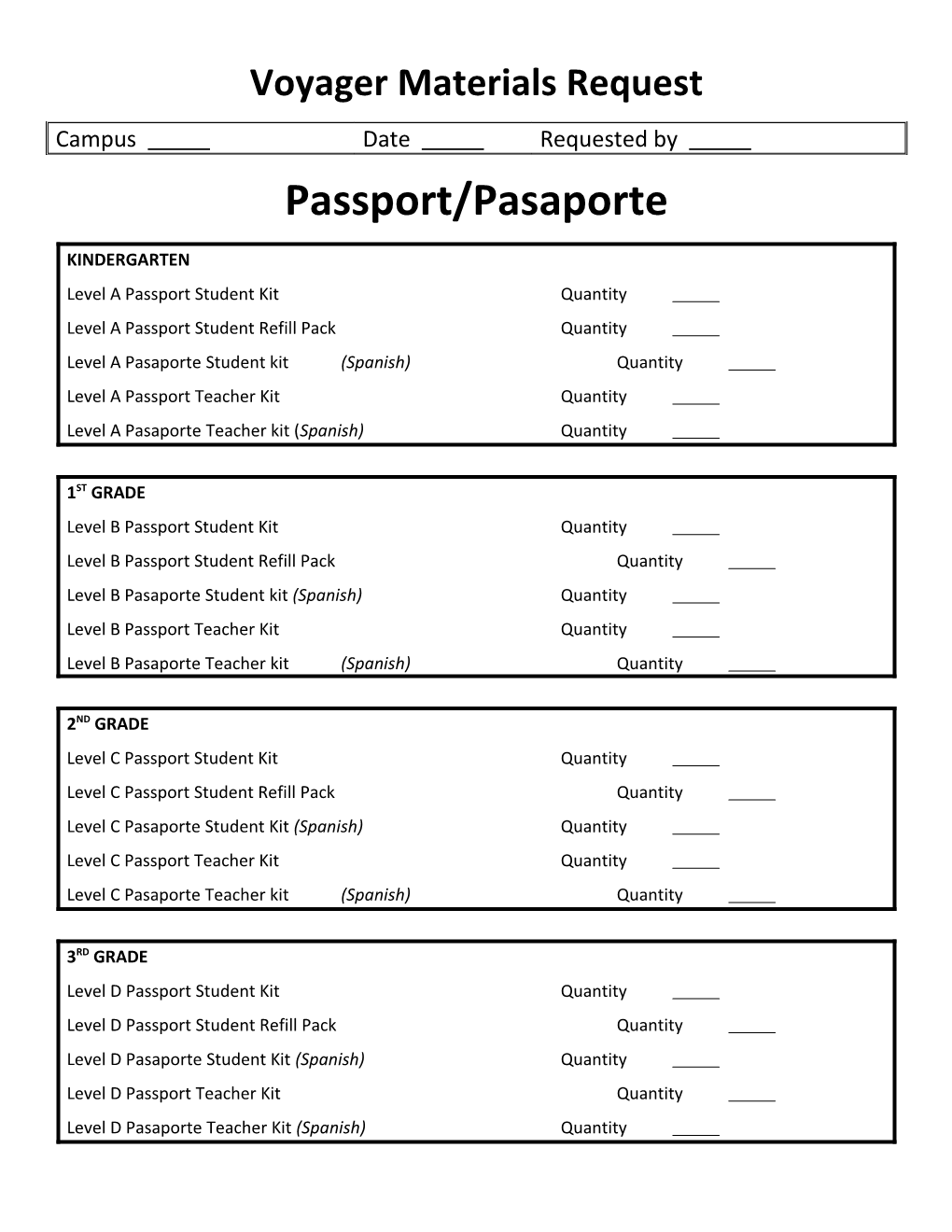 Voyager Passport Reading Materials Request