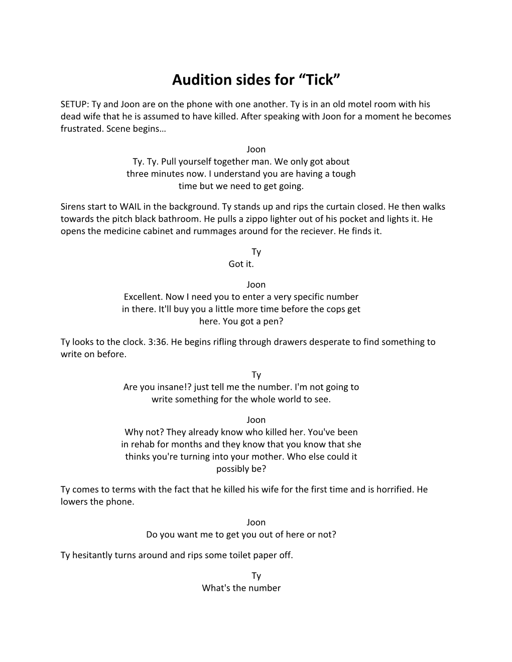 Audition Sides for Tick