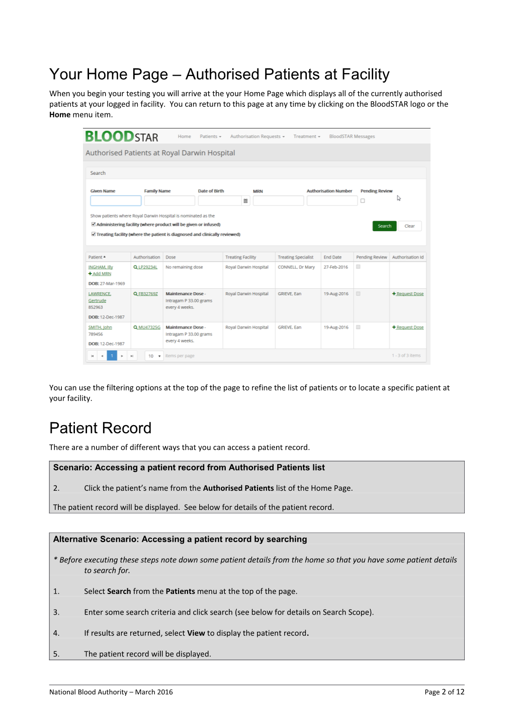 Bloodstar User Acceptance Testing Nurse Scenarios