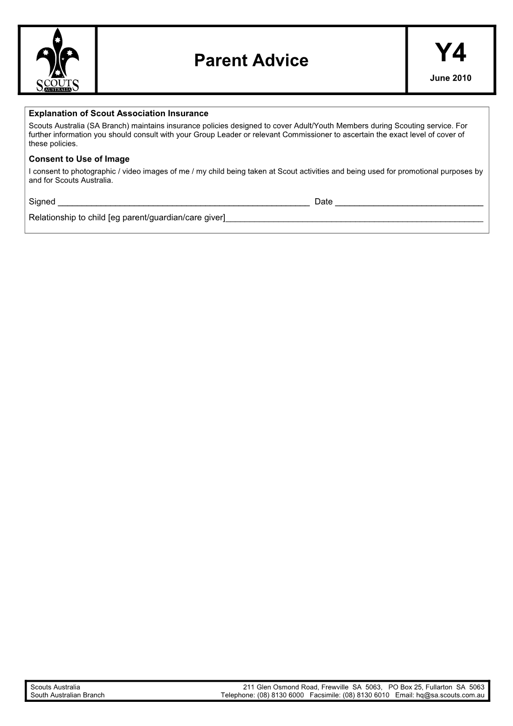Parent to Retain This Page of the Form