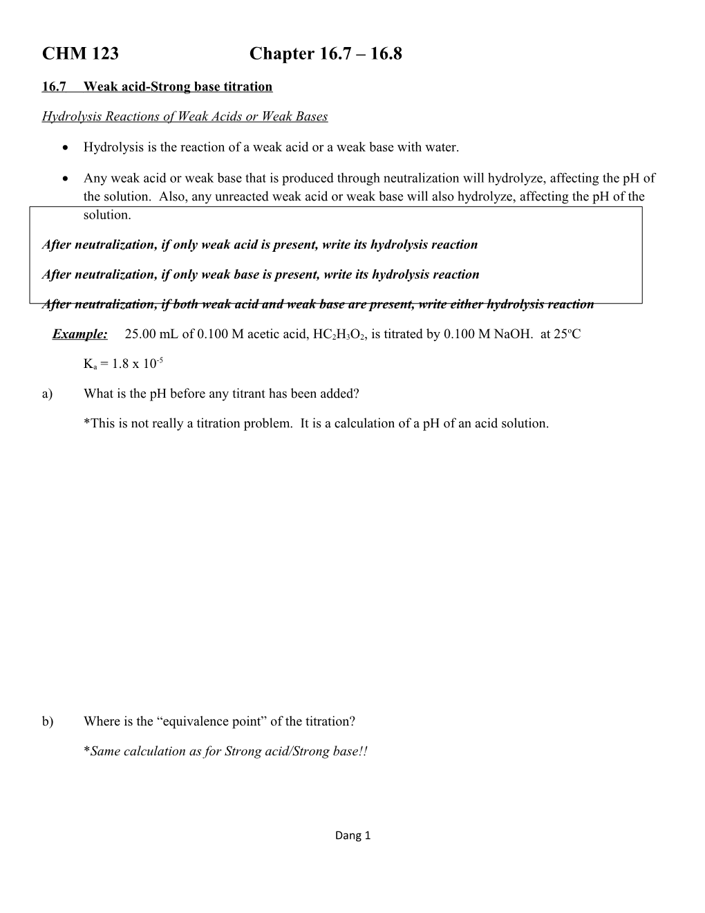 16.7 Weak Acid-Strong Base Titration