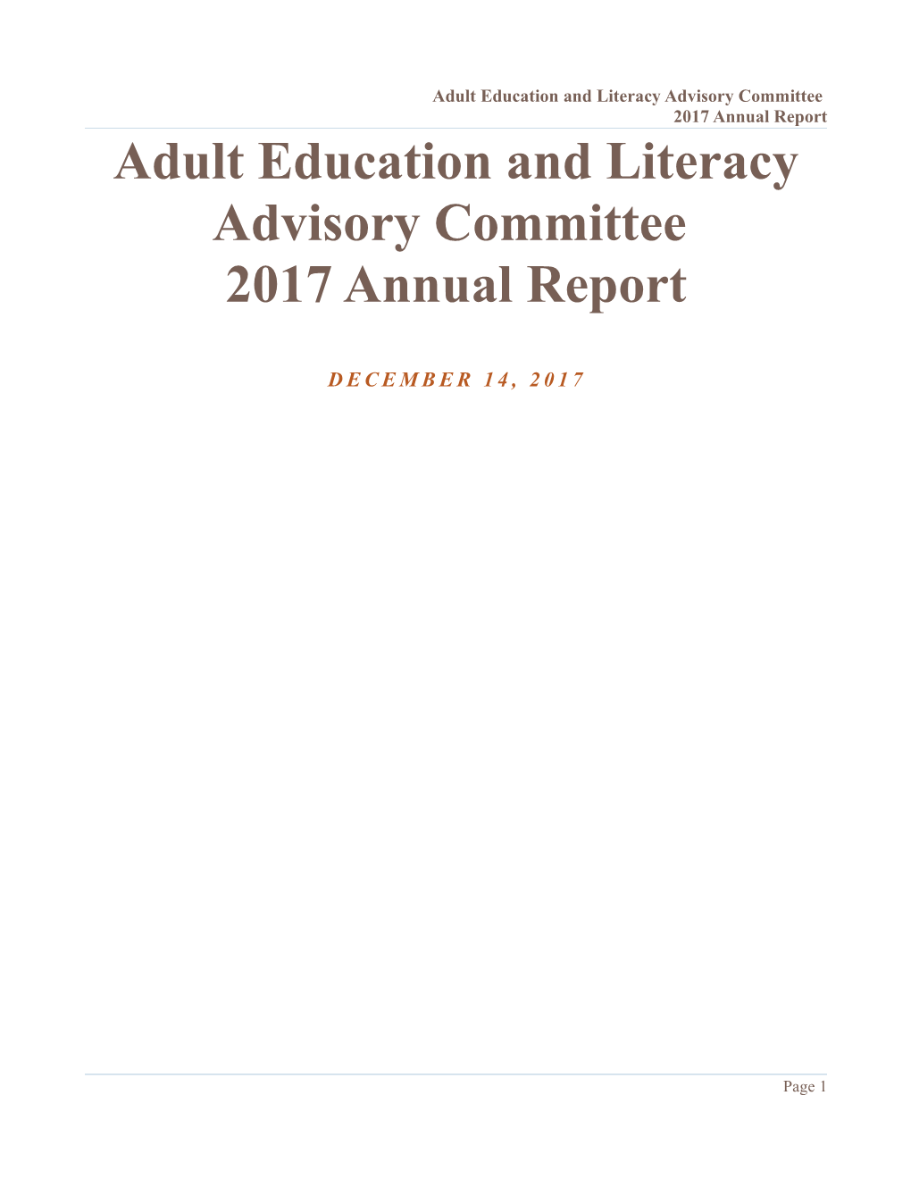 Adult Education and Literacy Advisory Committee 2017 Annual Report