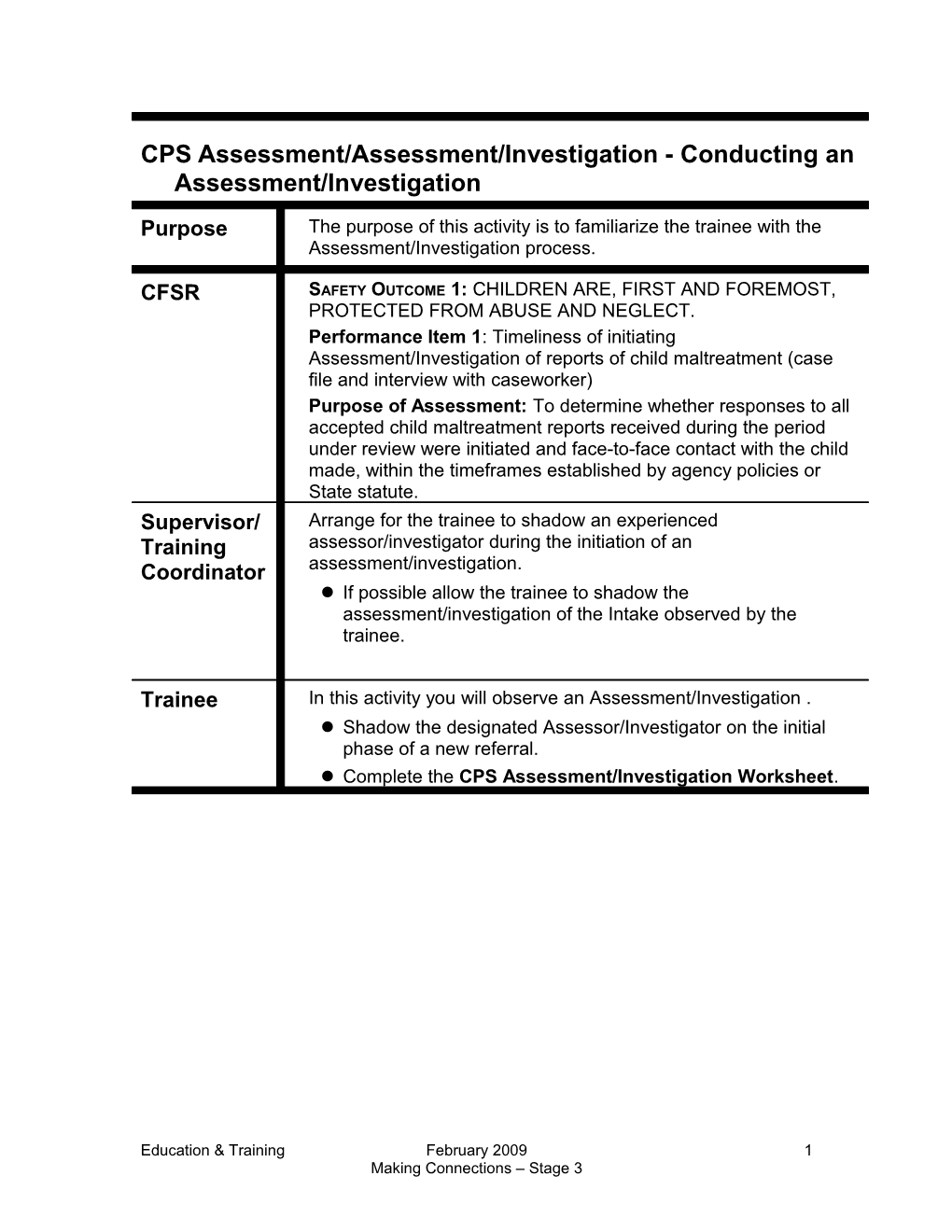 CPS Assessment/Assessment/Investigation - Conducting an Assessment/Investigation