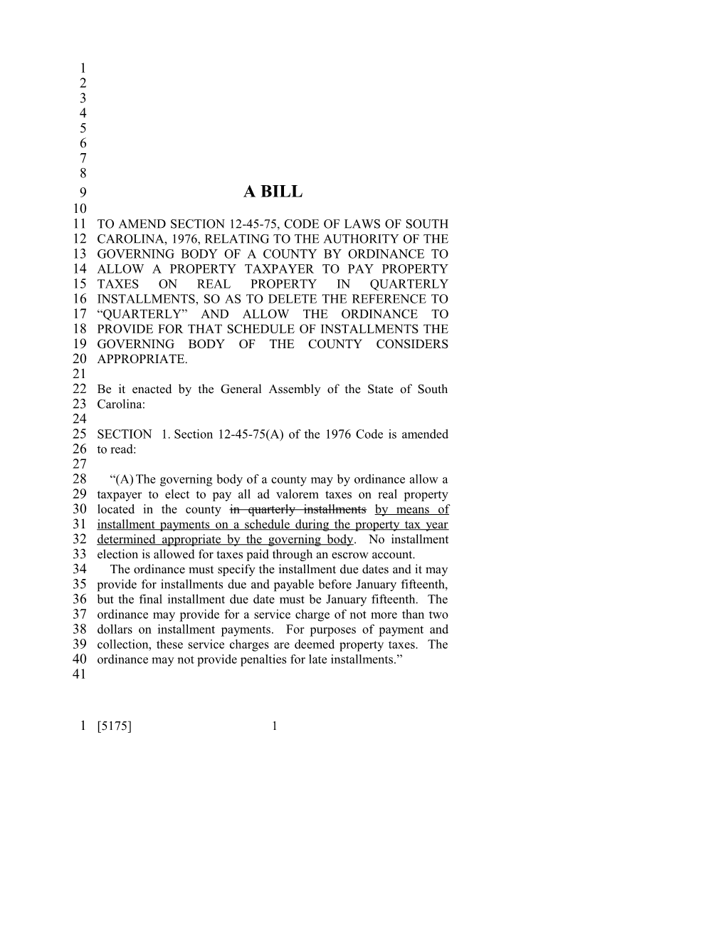 2003-2004 Bill 5175: Installment Payments of Real Property Taxes - South Carolina Legislature
