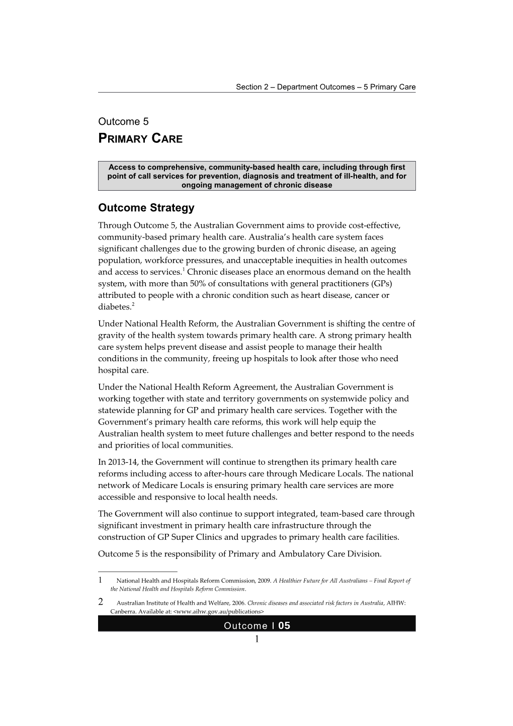 Section 2 Department Outcomes 5 Primary Care