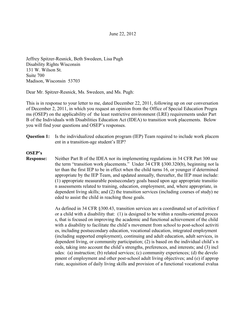 OSEP Policy Letter Dated June 22, 2012 (MS Word)