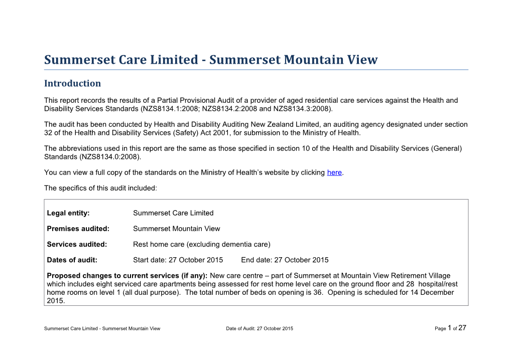 Summerset Care Limited - Summerset Mountain View
