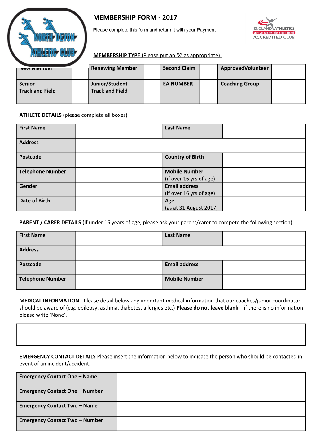 MEMBERSHIP TYPE (Please Put an X As Appropriate)