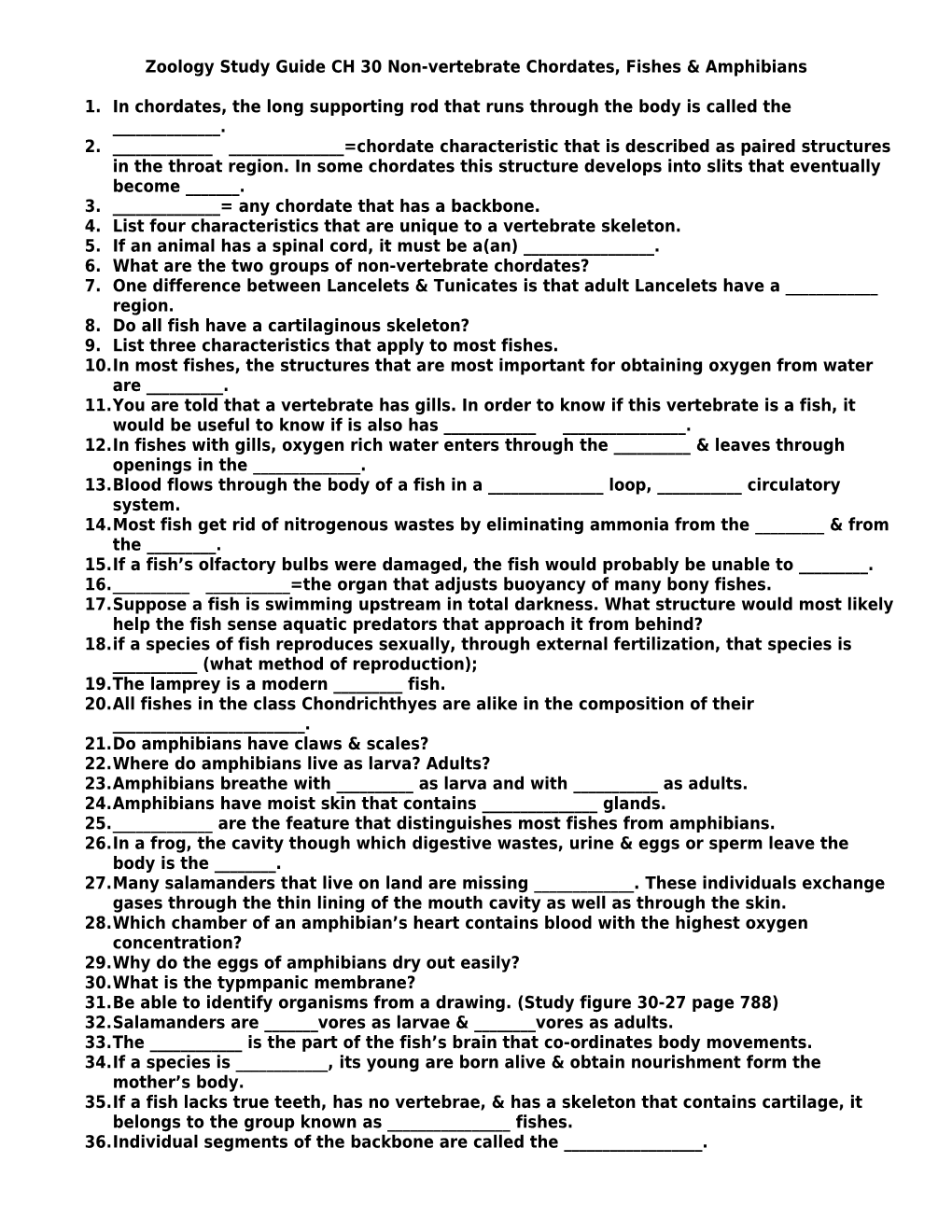 Zoology Study Guide CH 30 Non-Vertebrate Chordates, Fishes & Amphibians