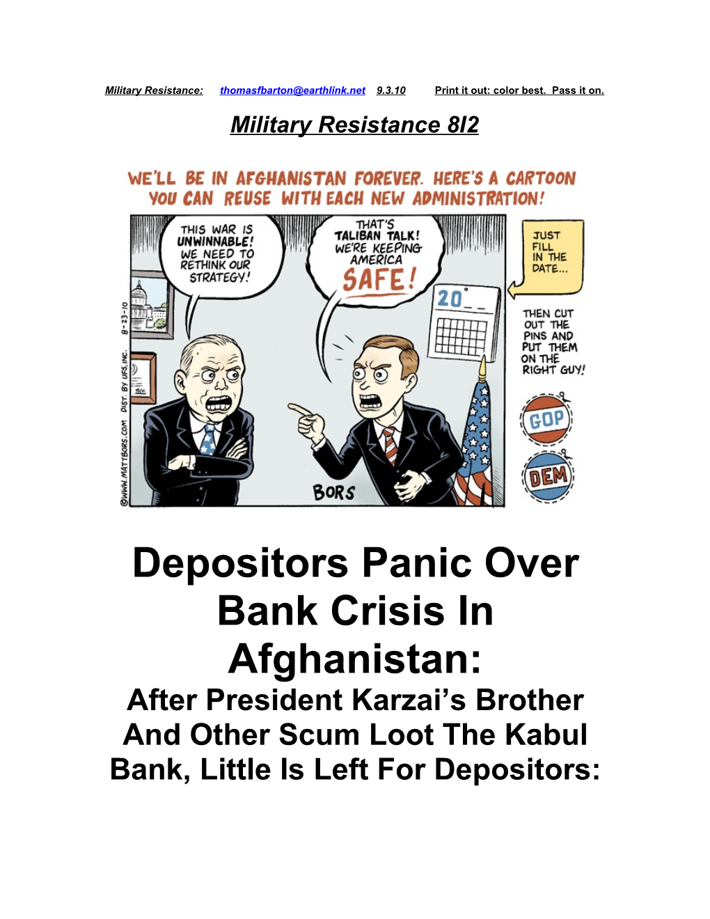 Depositors Panic Over Bank Crisis in Afghanistan