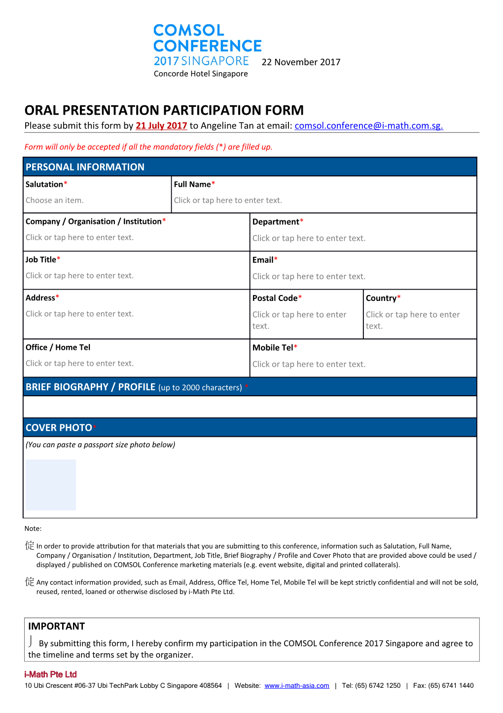 Walk in Registration Form