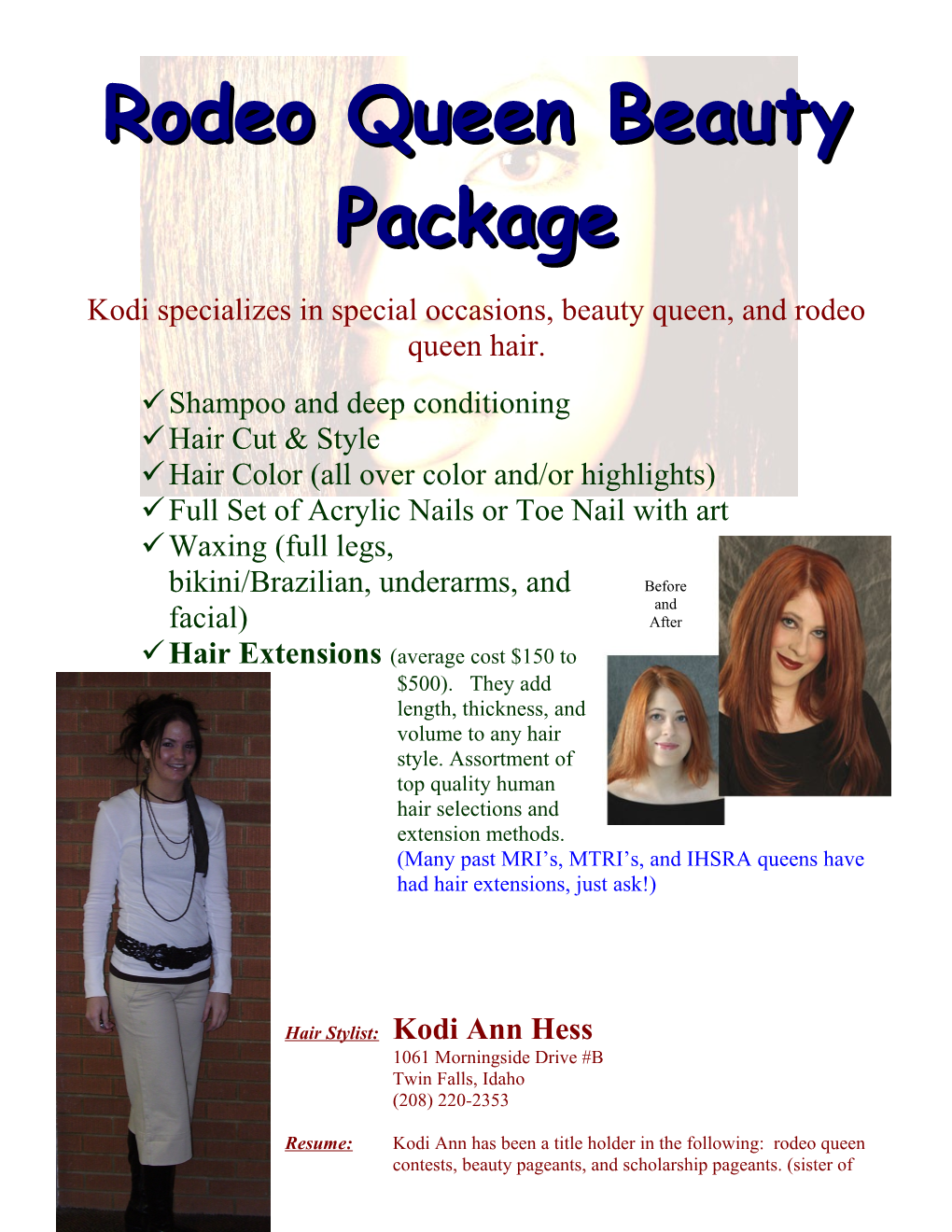 Miss Rodeo Idaho Beauty Package