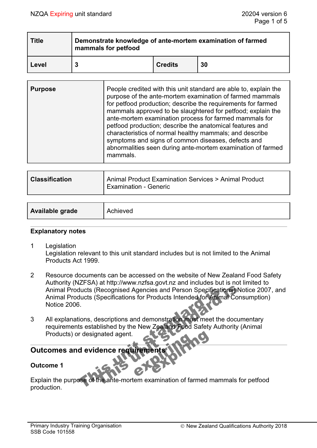 20204 Demonstrate Knowledge of Ante-Mortem Examination of Farmed Mammals for Petfood