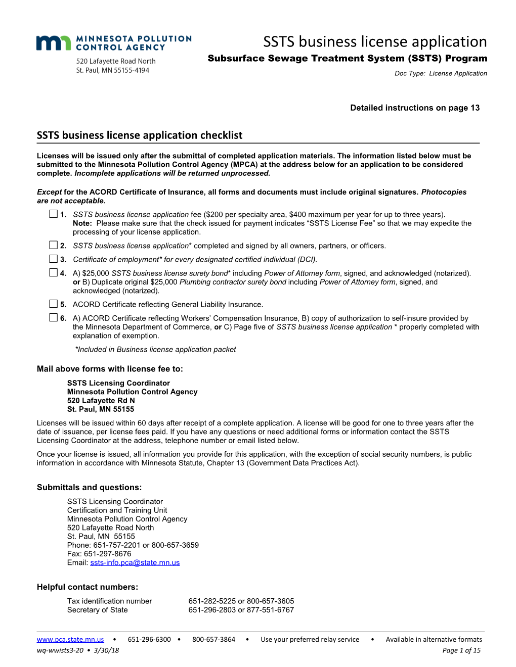 SSTS Business License Application