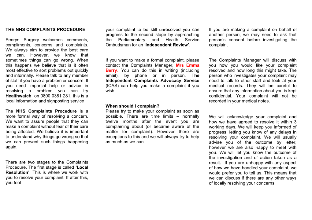 Complaints & Comments Leaflet s2