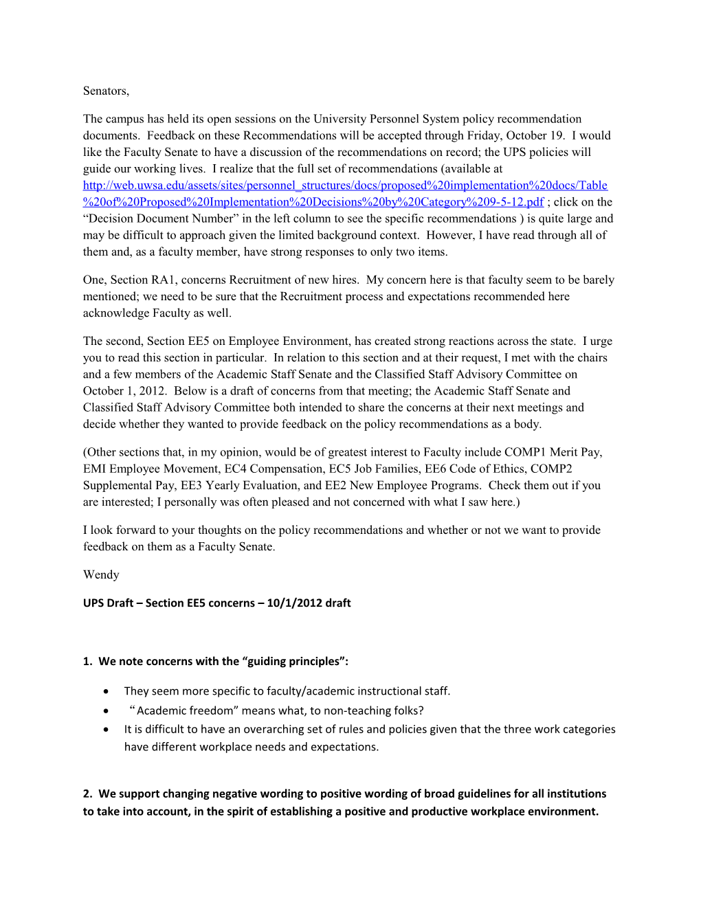 UPS Draft Section EE5 Concerns 10/1/2012 Draft