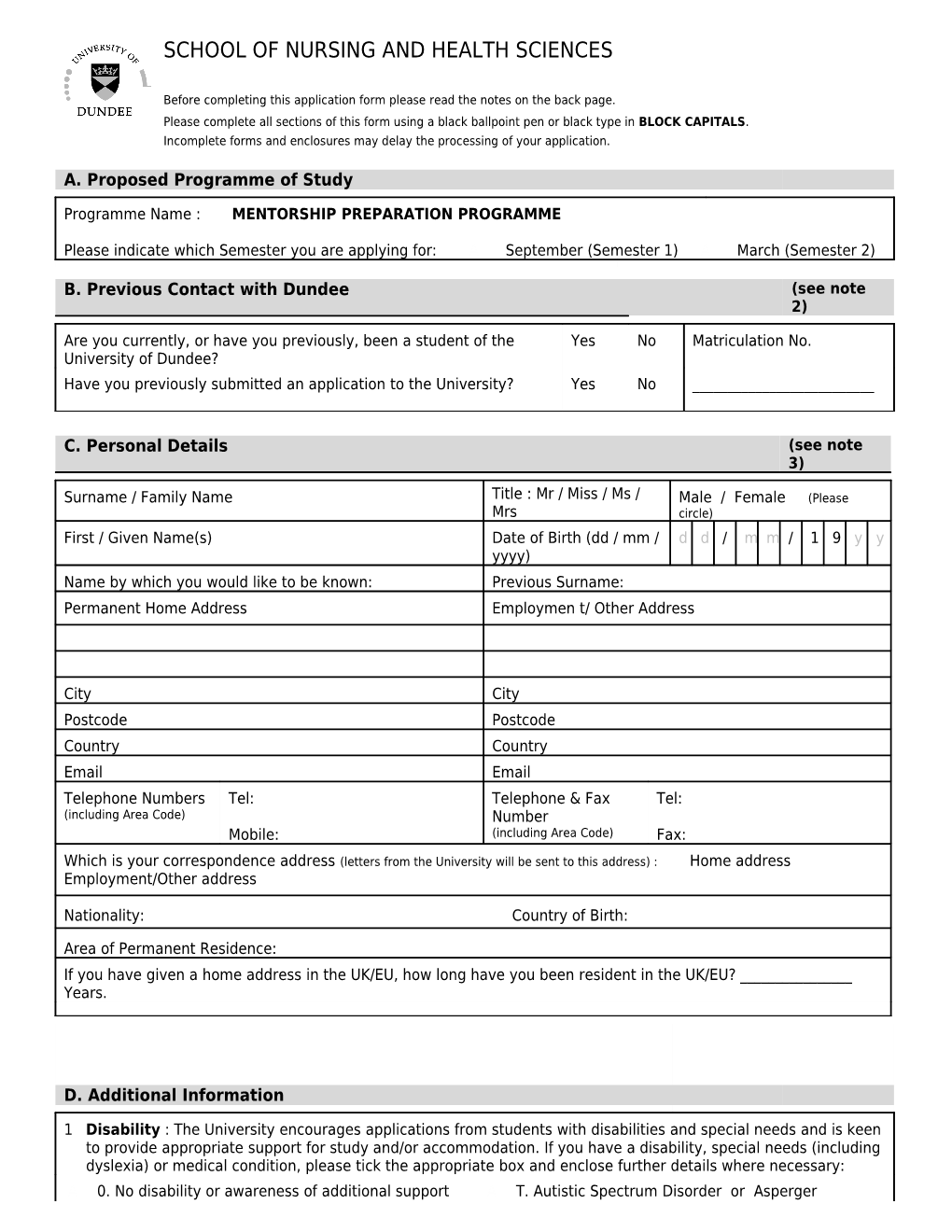 Before Completing This Application Form Please Read the Notes on the Back Page