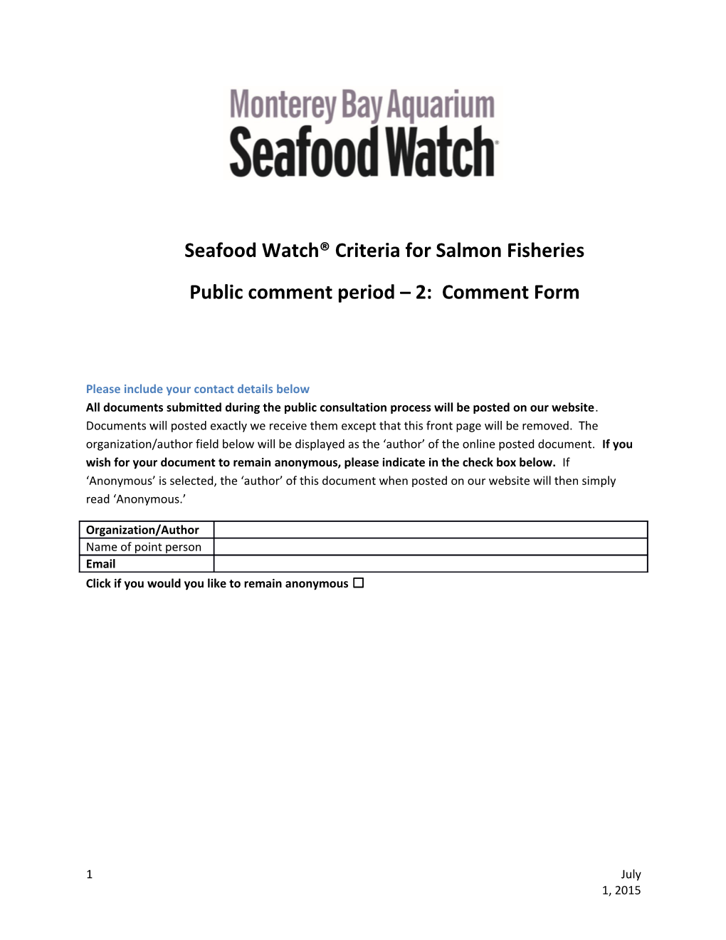Seafood Watch Criteria for Salmon Fisheries