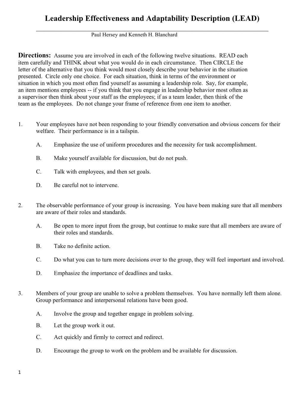 Leadership Effectiveness and Adaptability Description