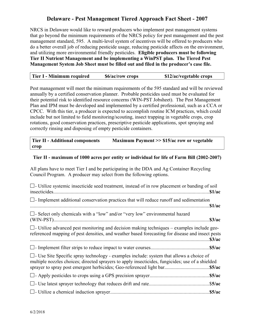 Delaware - Pest Management Tiered Approach Fact Sheet - 2007