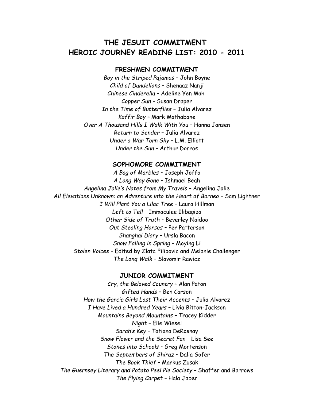 Jesuit Commitment Heroic Journey Reading List