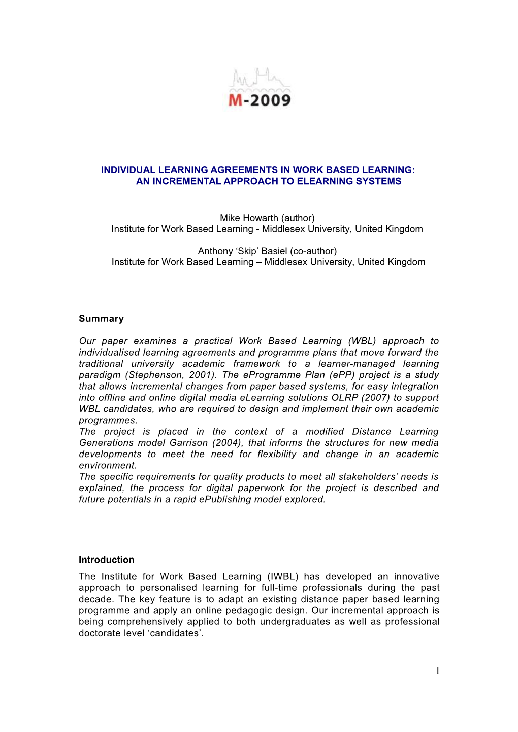 Individual Learning Agreements in Work Based Learning: an Incremental Approach to Elearning