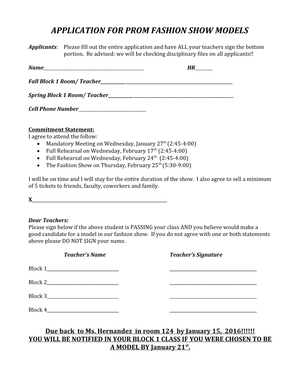 Application for Prom Fashion Show Models