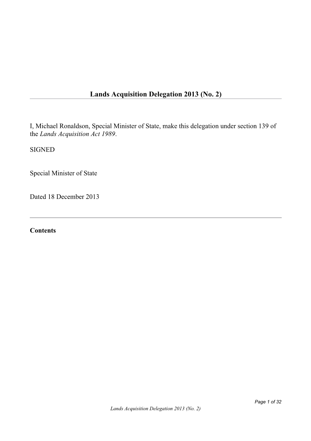 Lands Acquisition Delegation 2013