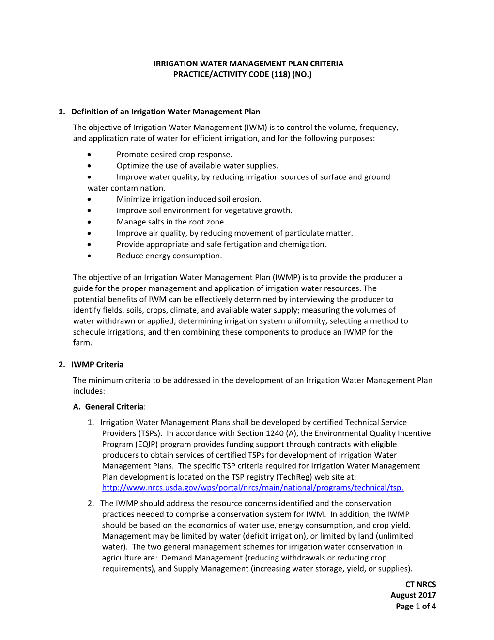 Irrigation Water Management Plan Criteria