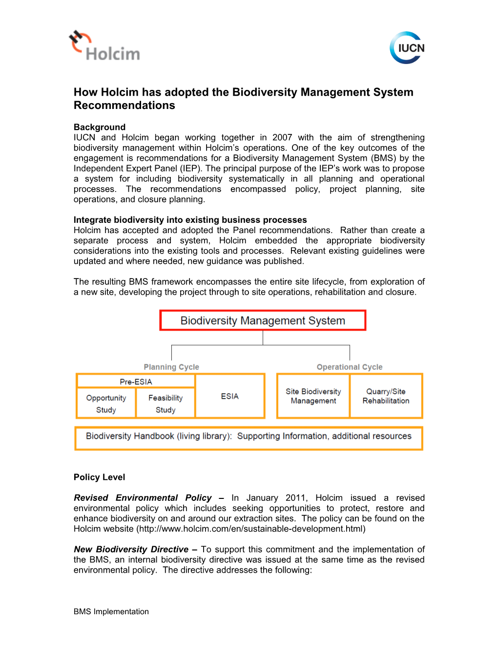 The Holcim - IUCN Relationship