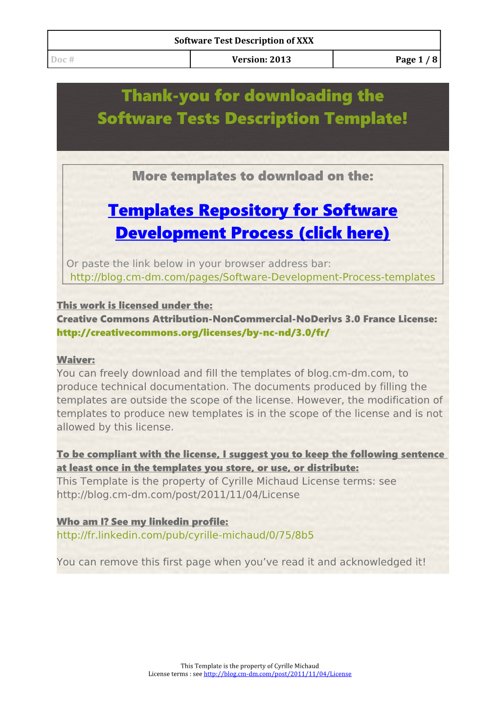 Software Tests Description Template