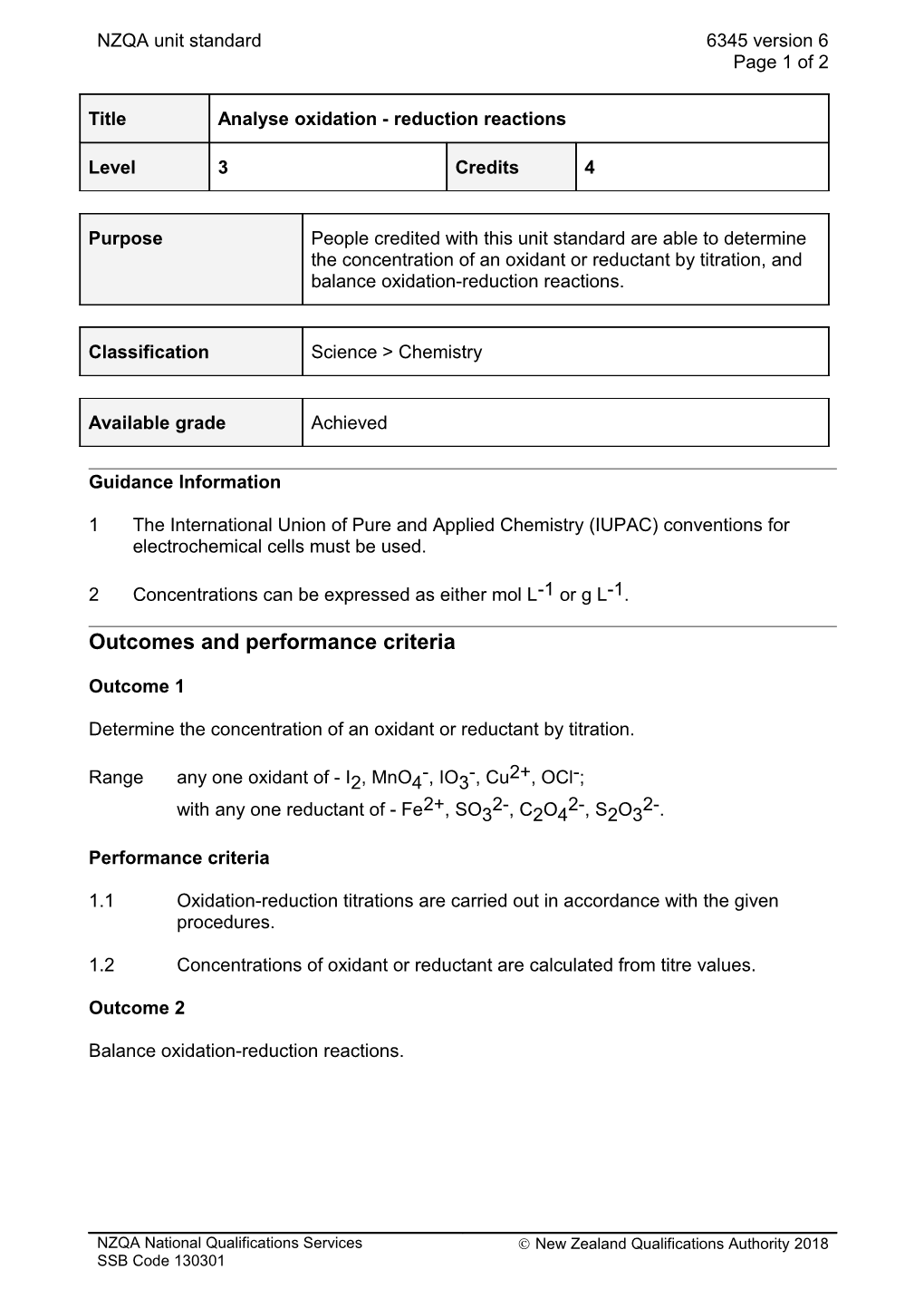 6345 Analyse Oxidation - Reduction Reactions