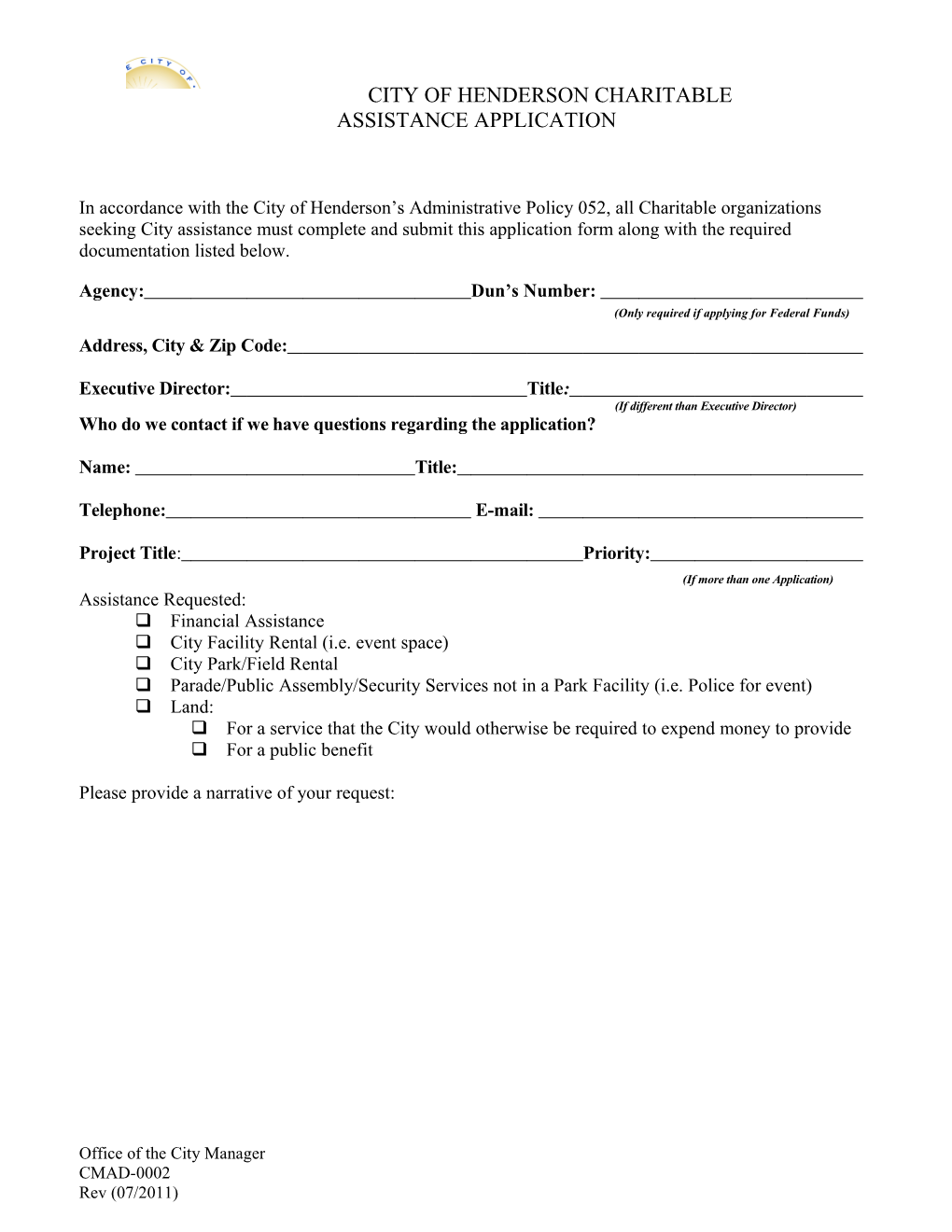 Form - Charitable Assistance Form 2